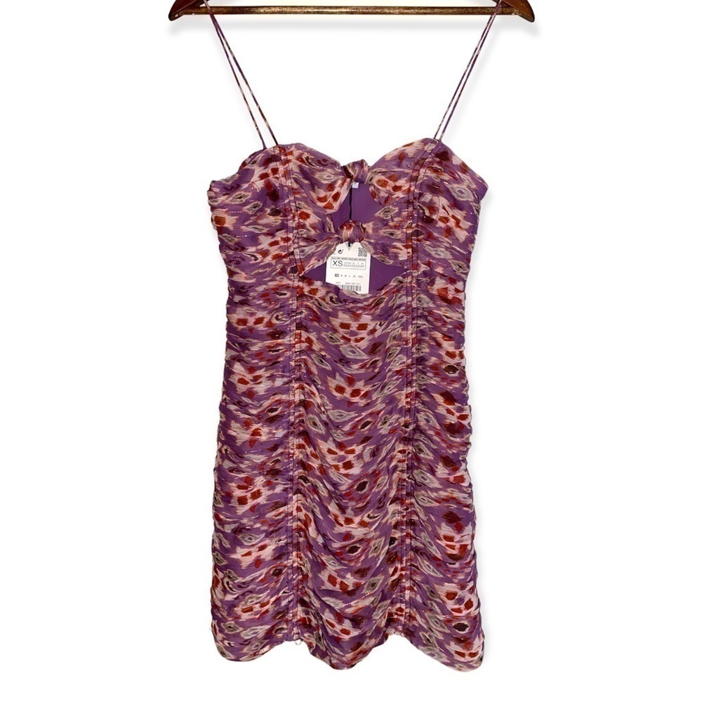 Zara NWT purple watercolor print knotted mini dress SIZE XS